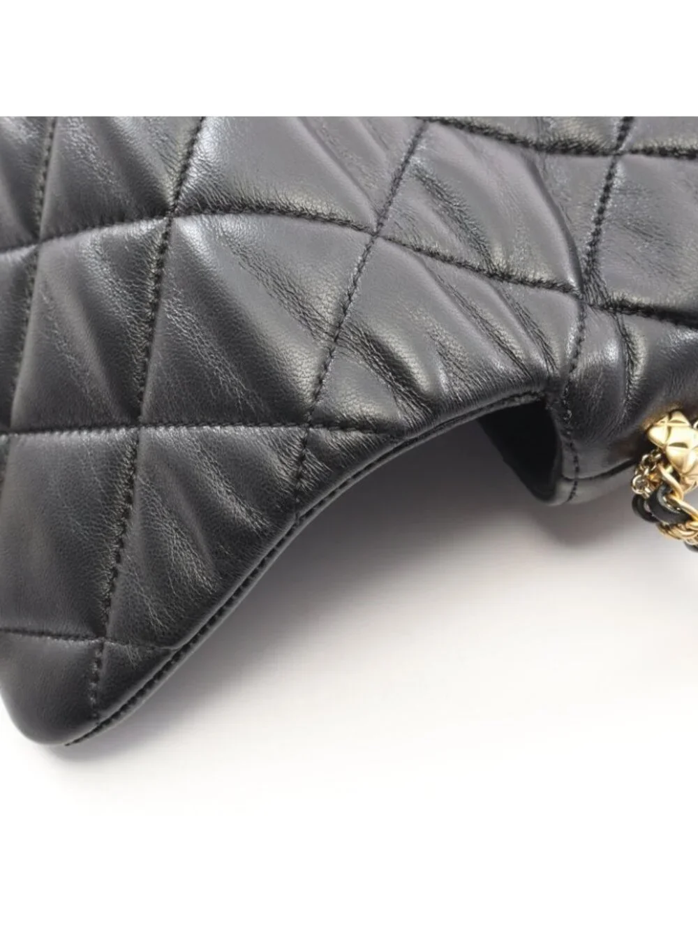 Chanel Shoulder Bag Quilted Small Flap Chain Black Lambskin